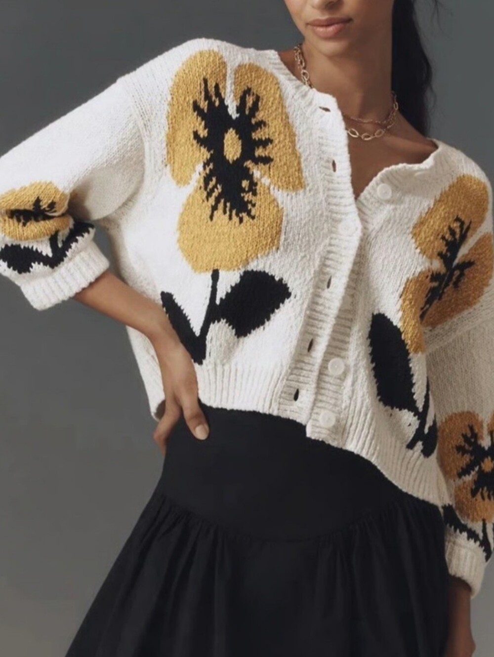 Anthropologie Maeve Flowers Cropped Knit Cardigan.